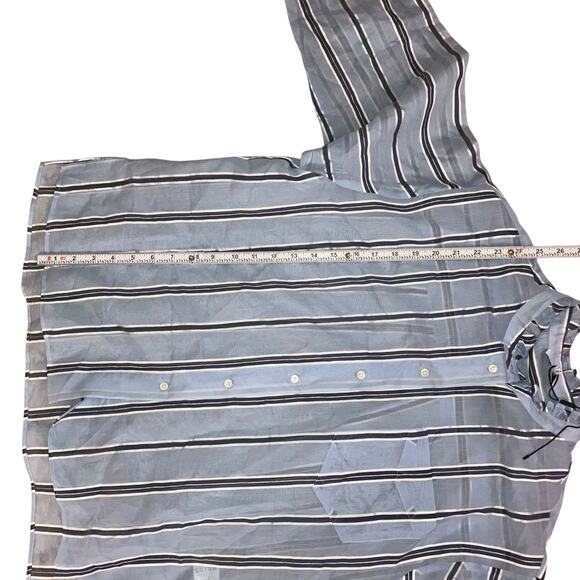Reiss Avera NWOT Semi-Sheer Metallic Striped Blue Button Down Shirt-size 8 - Picture 12 of 13